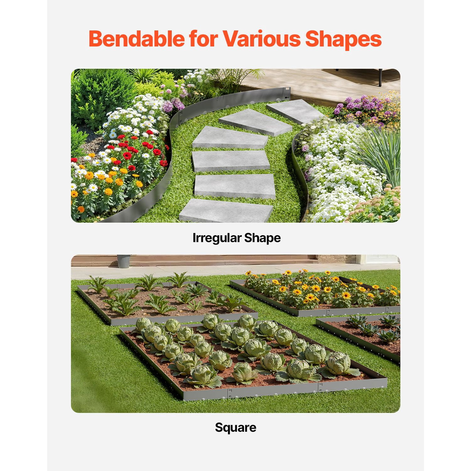 Steel Landscape Edging 5 Pack 39x3 Inch, Rust-Resistant Bendable Metal Garden Border for Lawn, Flower Bed, Yard