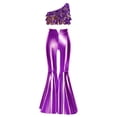 thumbnail image 3 of iiniim Metallic Sequins Jazz Dance Outfits for Girls 2pcs Ruffle Crop Top with Slit Flared Pants Prom Party Wear Purple 12, 3 of 7