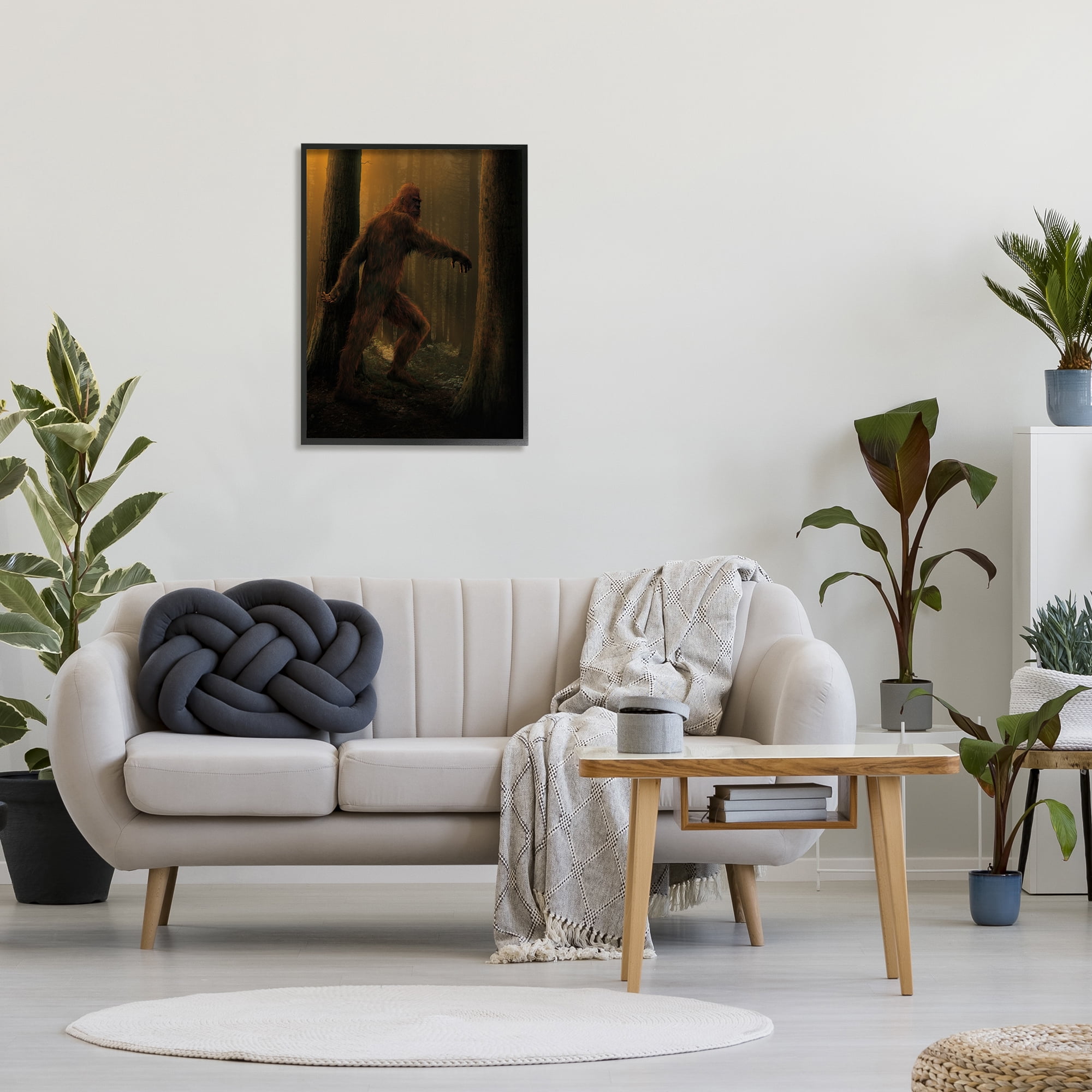 Stupell Industries Big Foot in Nature Fairy Tales & Fantasy Painting Black Framed Art Print Wall Art, 24 x 30