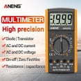 thumbnail image 2 of ANENG AN9205A Digital Multimeter 3 1/2 LCD Display 1999 Count Manual Universal Meter AC DC Resistance Capacitance Transistor Tester Multifunctional Ammeter with Backlight NCV Test Meter,Yellow, 2 of 7