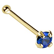 22G Solid 14Kt Gold Nose Bone Stud with Prong Set real Blue Sapphire Gemstone, 14kt Yellow Gold or 14kt White Gold - September Birthstone Nose Ring-NBYG_SP-2MM