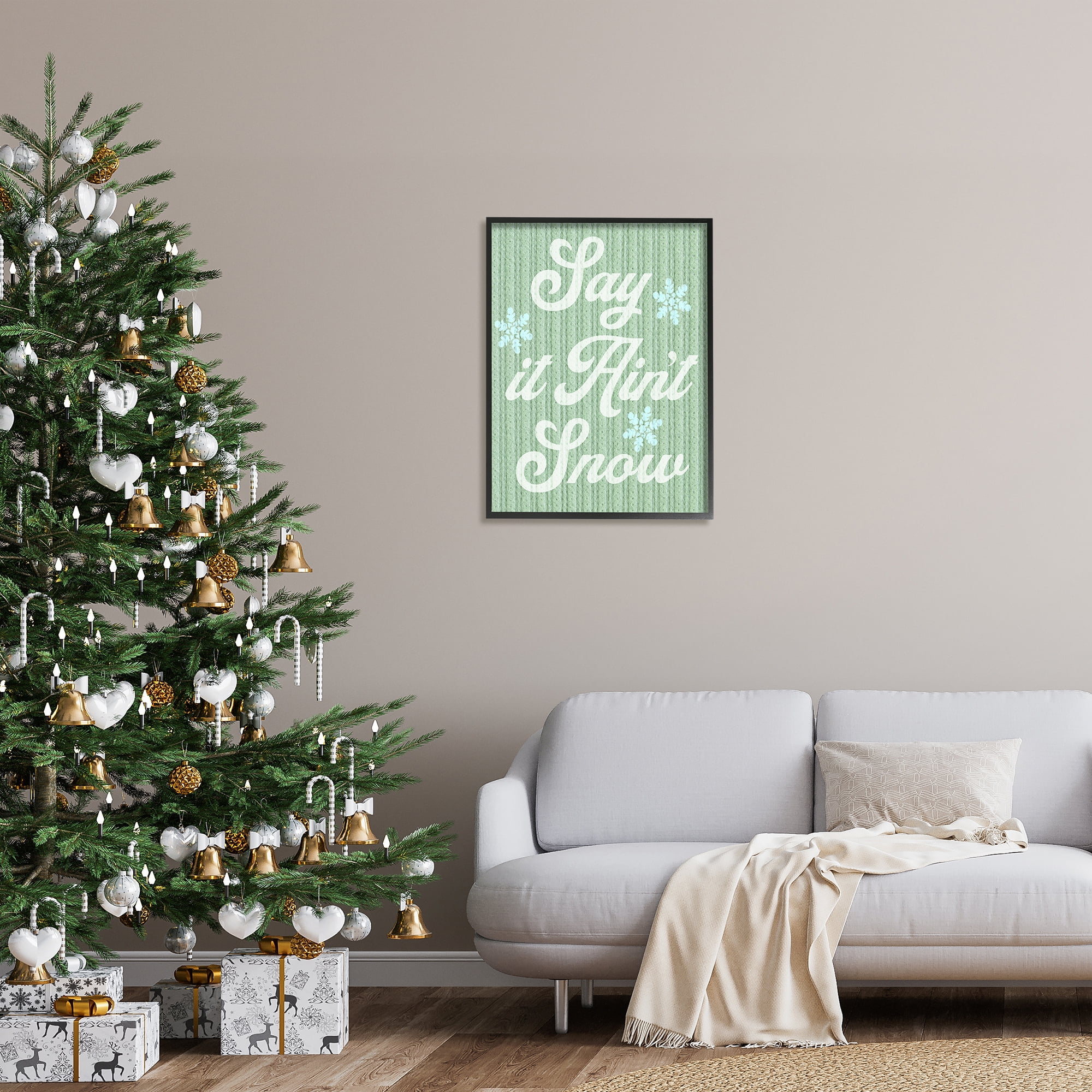 Stupell Industries Green Say It Ain't Snow Holiday Painting Black Framed Art Print Wall Art, 24 x 30