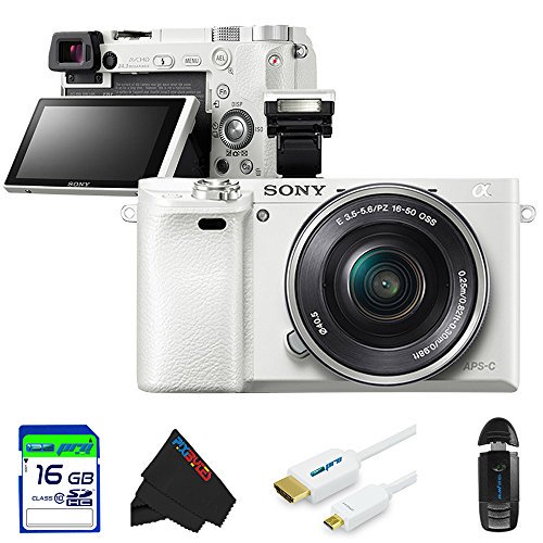 Sony Alpha a6000 Mirrorless Digital Camera with 16-50mm Power Zoom Lens  (White) + 16 GB Pixi-Basic Accessory Bundle