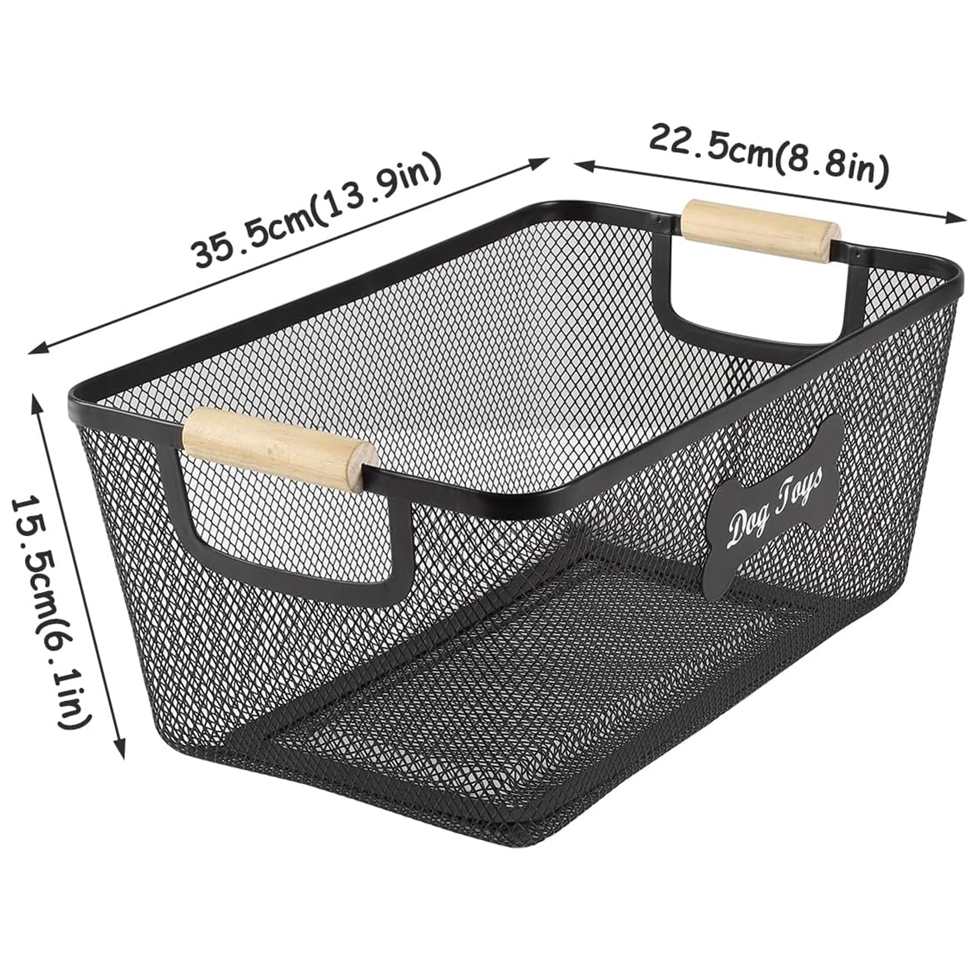 Brabtod Dog Toy Basket, Metal Large Storage Basket, Dog Toy Storage Bin for Dog, Dog Toy Organization & Storage, Ideal for Dog Leash, Blanket, Toys, Snacks-Chewproof,Black