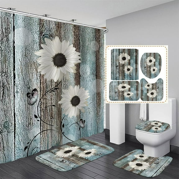 Brythos 4Pcs Shower Curtain Set,Bathroom Rug Set,Bathroom Sets,Style1,72"X72"