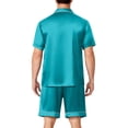 thumbnail image 4 of Resicozy Men Satin Silk Pajamas Sets Short Sleeve Sleepwear Button-Down PJs Sets Two-Pieces Loungewear with Pockets Cyan M, 4 of 6