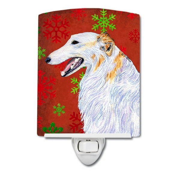 Caroline's Treasures SS4682CNL Borzoi Red and Green Snowflakes Holiday Christmas Ceramic Night Light, 6x4x3", multicolor