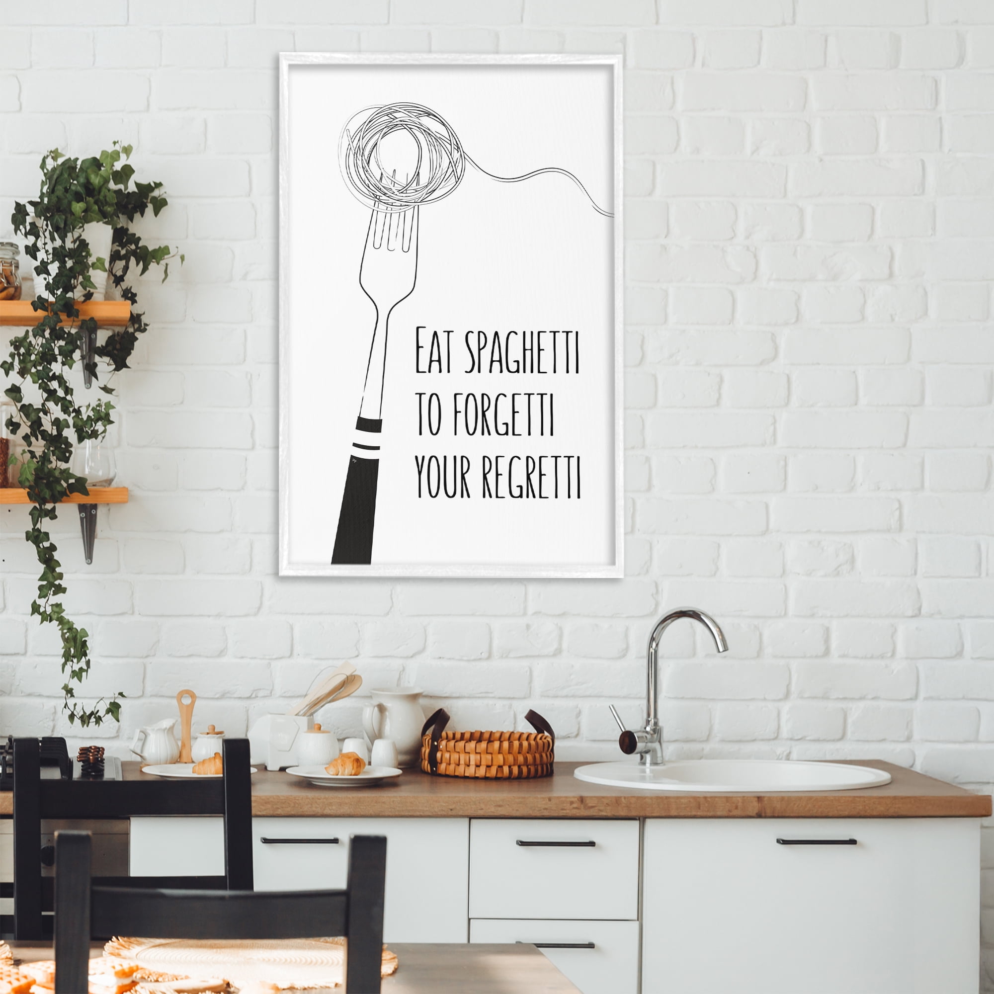 Stupell Industries Funny Spaghetti Sass White Framed Giclee Art, design by Martina Pavlova
