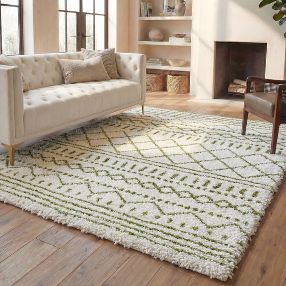 Safavieh Arizona Teagan Geometric Shag Area Rug, Ivory/Green, 6' x 8'