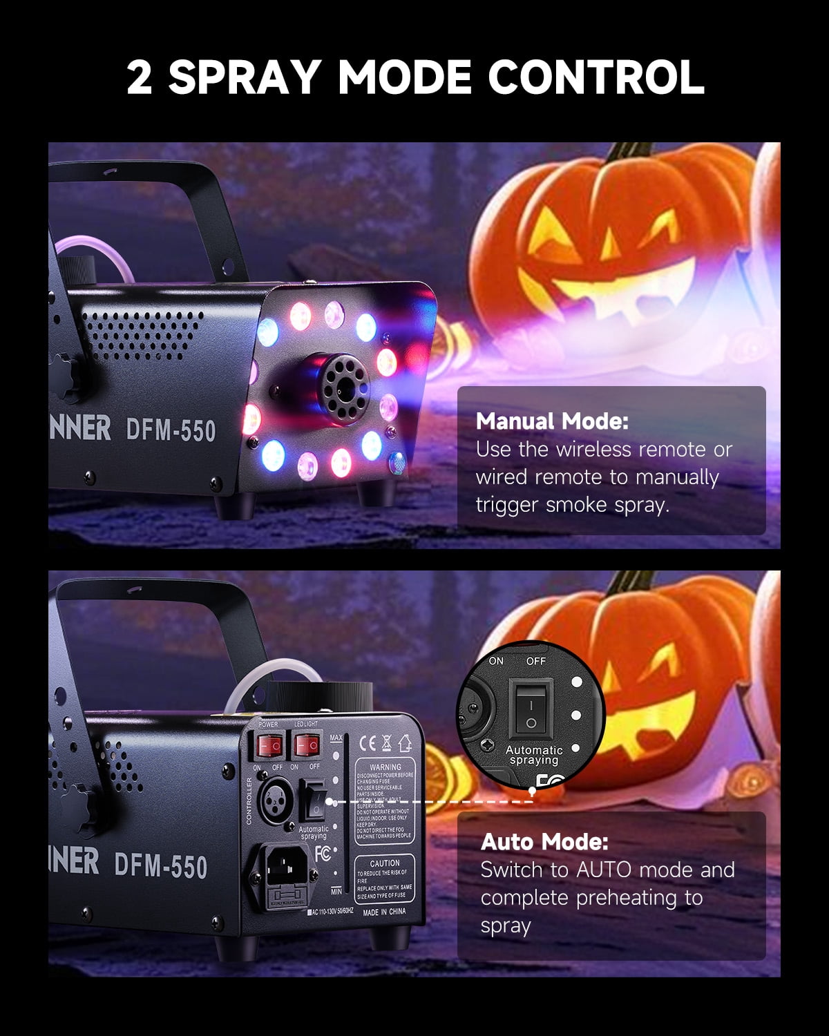 Donner Halloween Fog Machines 600W,  3000 CFM, 13 Colors, 12 RGB LED Lights, Smoke Machine for Party Wedding
