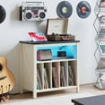 thumbnail image 3 of Large Record Player Stand with Charging Station & LED Lights, Vinyl Records Storage Holder Cabinet Holds up to 230 Albums, Turntable Stand for Music Room, Bedroom, Living Room, Office (White), 3 of 9