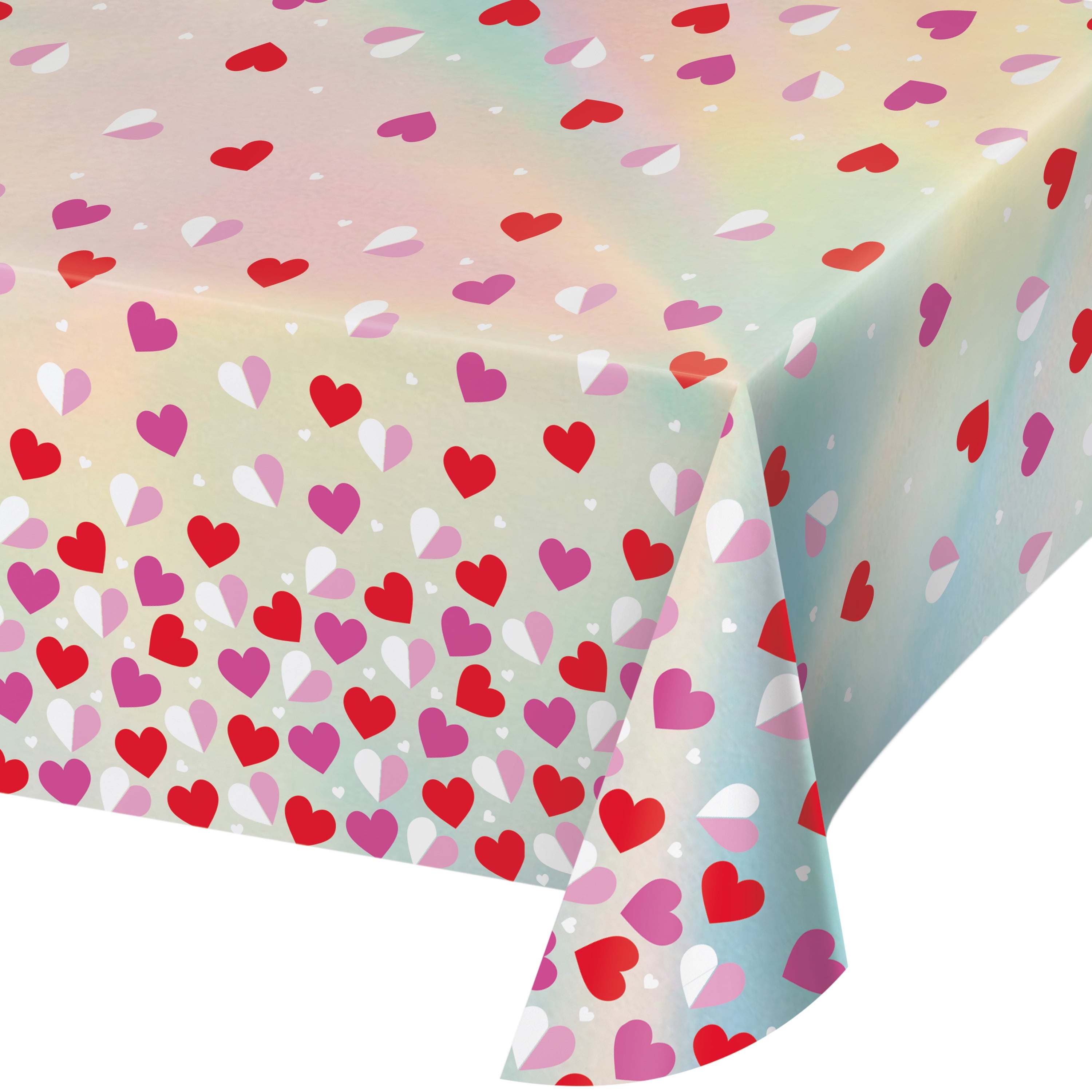 Way to Celebrate! Valentine's Hearts Iridescent Plastic Tablecloth, 54 in x 84 in, 1 Ct.