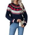 thumbnail image 3 of Chandails de Noël Laids pour Femmes Manches Longues Décontractées Vintage Chandail Col Rond Mignon Tricoté Bleu Marine P, 3 of 9
