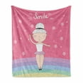 thumbnail image 1 of Retro Soft Flannel Fleece Throw Blanket, Hand Drawn Little Ballerina Girl Doing Pique Turns on a Rainbow Colored Stage, Cozy Plush for Indoor and Outdoor Use, 60" x 80", Multicolor, by Ambesonne, 1 of 6