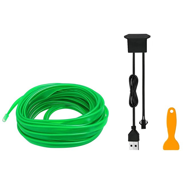 Riwesomey Tira de luces LED de plástico para automóviles, 5V, resistente al agua, 5M, interfaz USB colorida, lámpara de ambiente decorativa para Bombillas para automóviles Verde