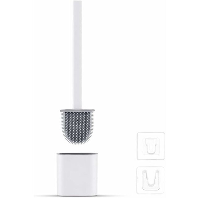 Placa de silicona para cepillo de inodoro - Cepillo de inodoro y soportes, antigoteo, antibacteriano, cepillo de inodoro ventilado, inodoro de secado rápido, Cepillo de baño para pared o suelo, color
