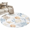 thumbnail image 2 of Coastal Ocean Round Living Room Rugs 3.3 ft, Blue Yellow Coral Shell Starfish Marine Life Washable Area Rug with Non-Slip Sturdy Edge Binding Round Front Door Mat Floor Carpet for Entryway, 2 of 9
