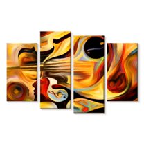 Elephant Stock Abstract Expressionist Wall Art - Horizontal Multi Panel Canvas - Living Room Wall Decor - Abstract Multi Panel - Black And Orange Decor - 24" x 14"