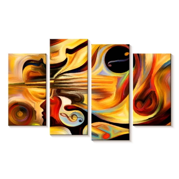 Elephant Stock Abstract Expressionist Wall Art - Horizontal Multi Panel Canvas - Living Room Wall Decor - Abstract Multi Panel - Black And Orange Decor - 24" x 14"