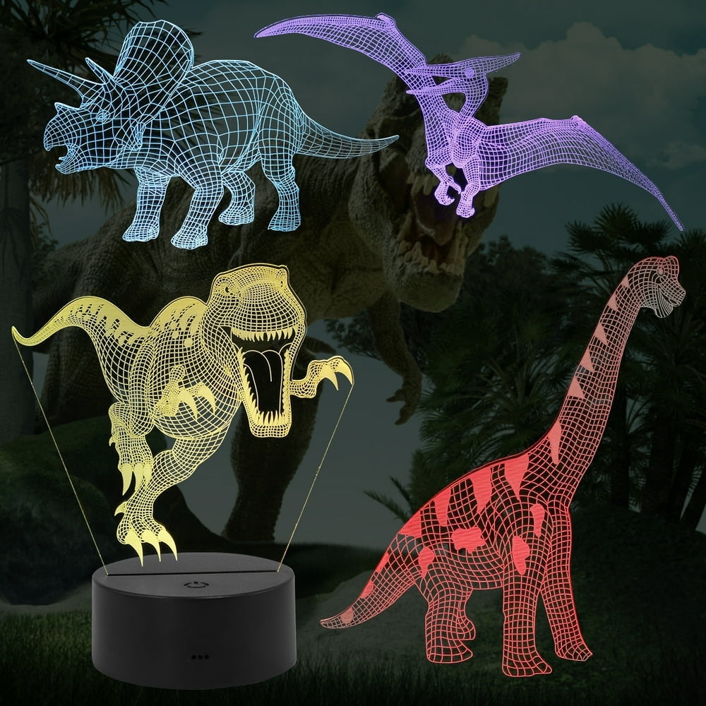 Lampe Illusion 3D Dinosaure Animal Lampe 3D LED Veilleuse 16 Couleurs Tactile Lampe de Chevet