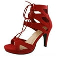 thumbnail image 3 of Top Moda Pebble-2 Women's Open Toe Lace Up Cut-Out Heel Platform Gladiator Nubuck Sandals Red 5.5, 3 of 6