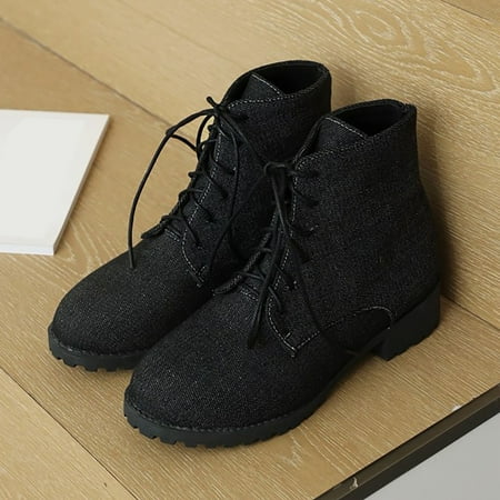 

KEUSN 2022 Women s Autumn and Winter Low Heel Solid Denim Fashion Ankle Boots