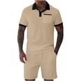 thumbnail image 2 of Men's Sport Suit, Breathable Hollowed Activewear Set, Short Sleeve Collar Shirt with Shorts for Gym and Casual, 2 of 6