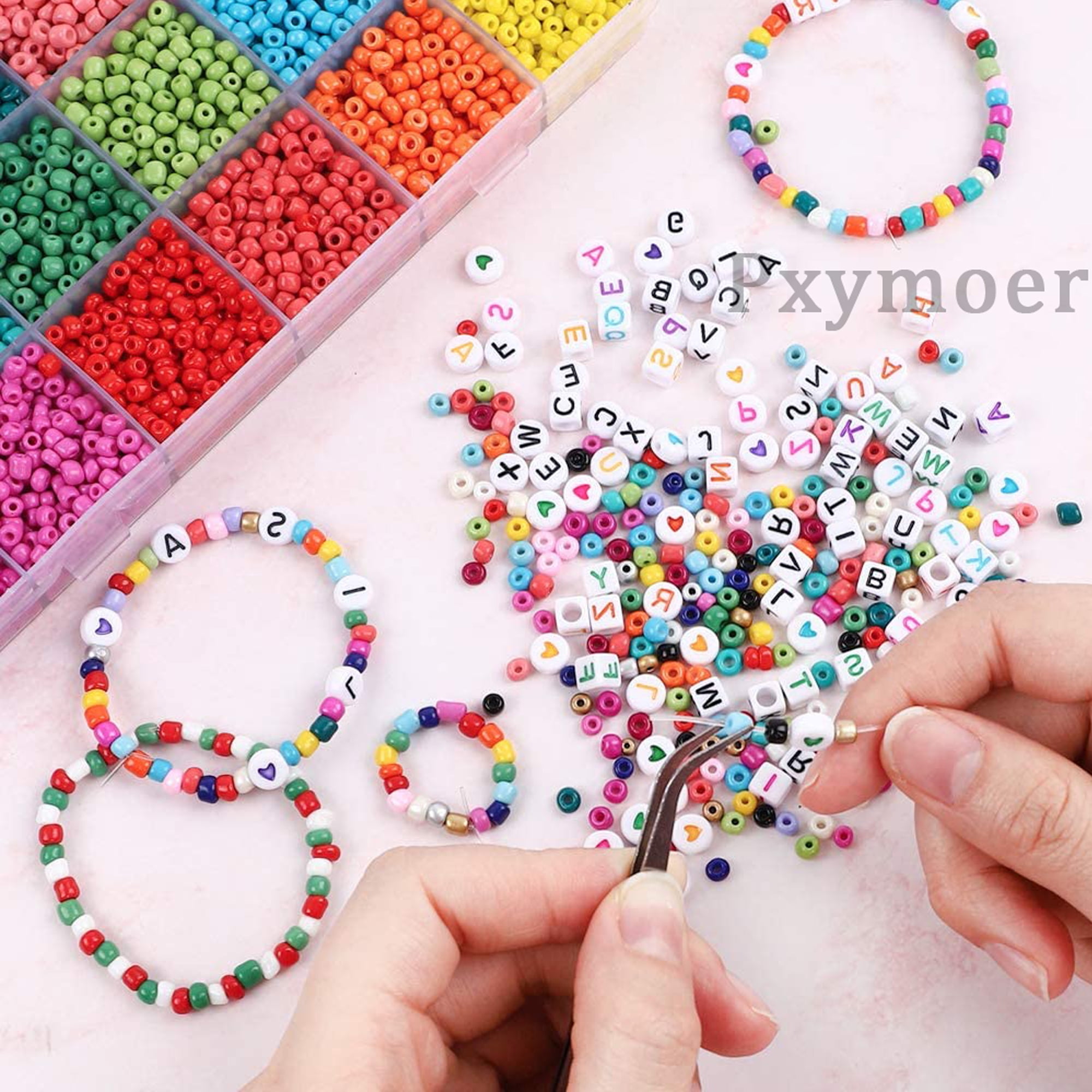 Letter Beads,Augshy 1200PCS Square Letter Beads for Bracelets Making Jewely  DIY Necklace Bracelet(6mm)