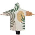 thumbnail image 2 of Oversized Wearable Blanket Hoodie,Orange Boho Geometric and Plant Pattern Sherpa Blanket Hoodie with Super Pockets,Super Warm Fuzzy Pullover for Women & Men, 2 of 6