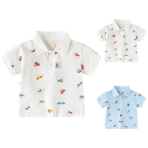 Ulanda Baby Boys Short Sleeve Polo Shirts Toddler Kids Pique Polo Uniform Shirt Embroidery Lapel Button Down Tee Shirts (White, 4-5 Years)