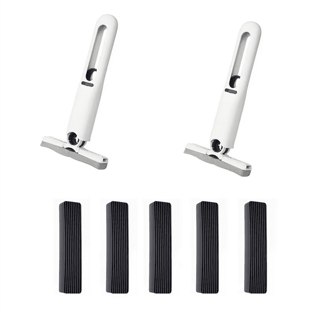 7 Pcs Mini Balai Éponge Multifonctionnel Absorbant pour Maison Bureau Lavable à la Main Salle de Bain Table Paresseuse, 2 Poignées de Balai 5 Embouts en Coton, Blanc