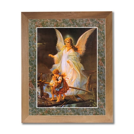 Guardian Angel Picture Frame - Guardian Angel Children Bridge Religious #2 Wall Picture Honey Framed Art Print
