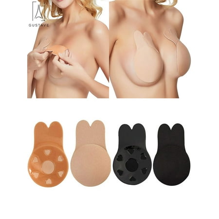 GustaveDesign 2pcs Women Seamless Strapless Invisible Bras Breast Lifting Bras Backless Nipplecovers Self-Adhesive Wedding Dress Push Up Bras 
