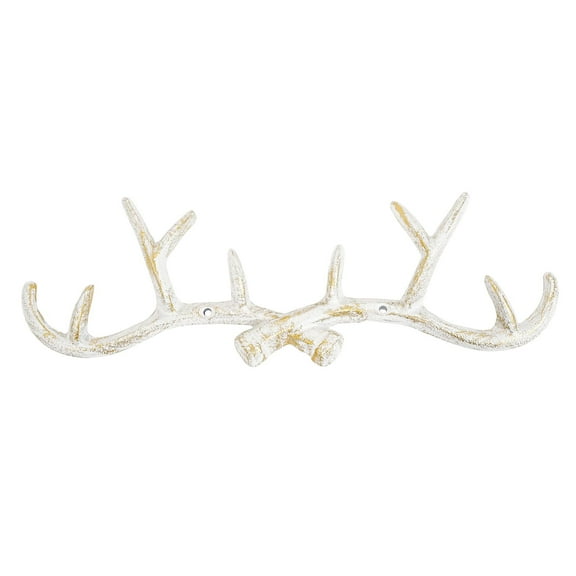 Sungmor Vintage Cast Iron Antlers Wall Hooks, Antique White Decorative Coat Hanger Deer Head Key Holder, Rustic Metal Wall Mounted Storage Hooks for Coats, Jackets, Purses and More