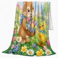 thumbnail image 2 of Whimsical Easter Bunny Colorful Eggs Duckling Spring Garden, Playful Woodland Scene, Warm Flannel Blanket for Sunroom and Reading Nook, Wildlife Lovers Easter Gift, Festive Home Decor, 2 of 9