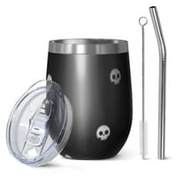 12oz Stainless Steel Insulated Wine Tumbler with Lid and Straw – Double Wall Vacuum Mug for Hot & Cold Drinks, 304 Steel Interior, Sweat-Free Design