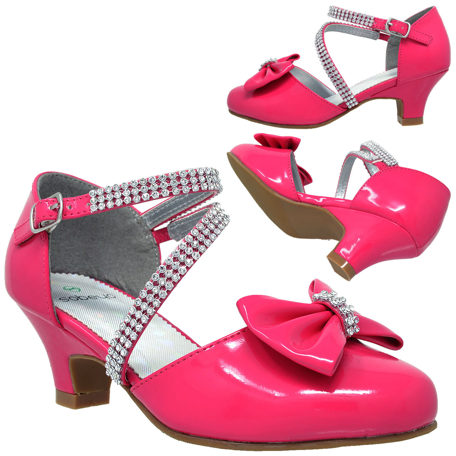 Girls Toddler Youth Rhinestone Studs Bow Kitten Heel Dressy Pumps Fuchsia Girls Toddler Youth Rhinestone Studs Bow Kitten Heel Dressy Pumps Fuchsia