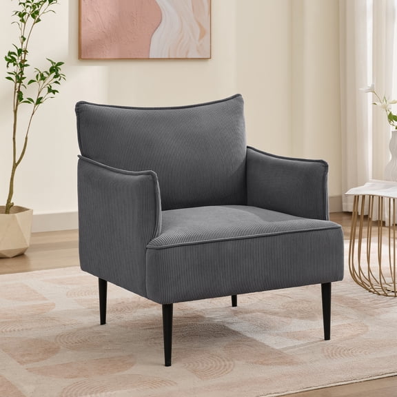 Modern Mid-Century Single Armchair, Upholstered Linen Fabric Sofa Chair with Wide Ergonomic Armrests, Removable Cushions Sturdy Wood Frame Metal Legs for Living Room Bedroom Office