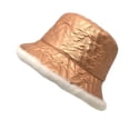 thumbnail image 2 of Clearance! Baberdicy Womens Solid Color Thickened Shiny Edge Winter Thermal Windproof Bucket Fisherman Hat for Women for Girls Gold, 2 of 4
