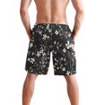 thumbnail image 3 of Dailycode Men's Quick Dry Swim Trunks Beach Shorts Casual Summer Board Shorts with Pockets, Dark Floral and Botanical Flower, 3 of 8