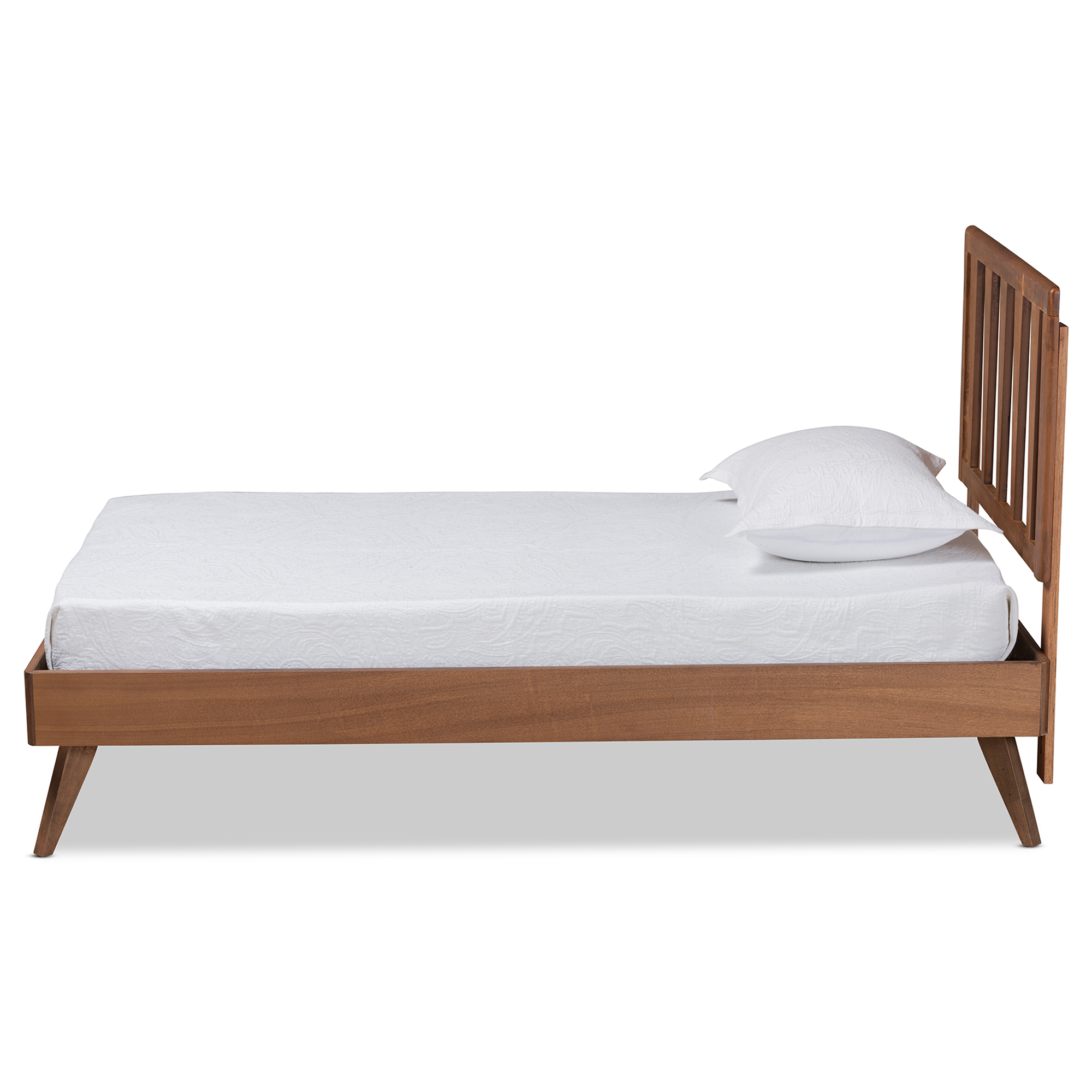 Baxton Studio Michi Modern Engineered Wood Slat Bed, Twin, Walnut Brown