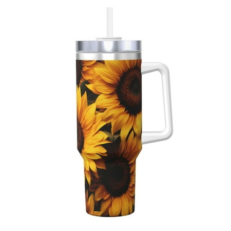 

Goofa Vibrant Sunflower Blooms Print 40oz Ice Bully With Handle And Straw Stainless Steel Vacuum Insulated Cup And 2 In 1 Straw Lid