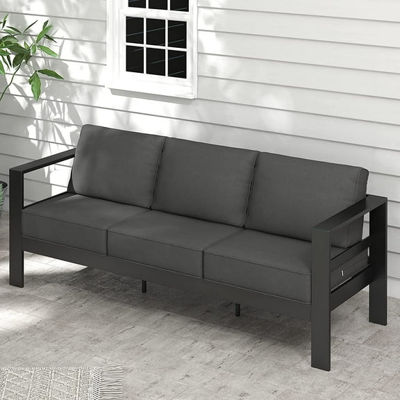 Tolead Outdoor Aluminum Patio Furniture Set with 5" Cushion & Wide Armrest & Backrest, Balcony, Garden, Dark Gray