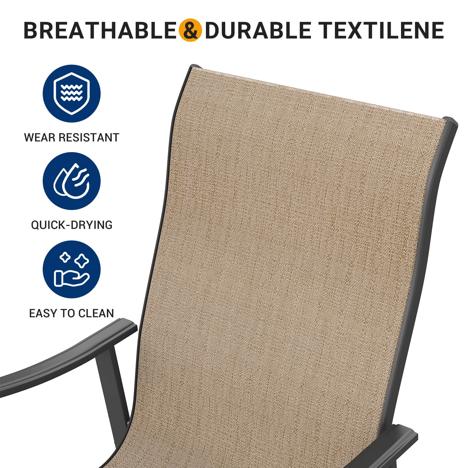UDPATIO Patio Bar Stools Chair of 2, Outdoor Bar Height Set, All Weather High Back and Armrest Rocking Stools & Bar Chairs for Backyard, Lawn Garden, Balcony and Pool