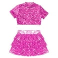 thumbnail image 3 of TiaoBug Kids Girls Cheerleading Costume Sparkly Short Sleeve Crop Tops with Culottes for Cheer Performance Hot Pink 12, 3 of 5