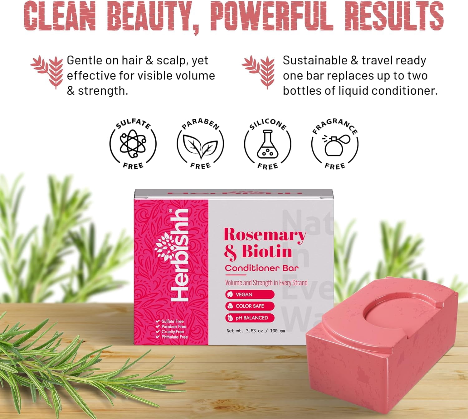 (2 pack) Herbishh Rosemary Conditioner Bar for Hair Growth, Volumizing Solid Conditioner, Strengthening Biotin Bar, Cleansing Soap for Women & Men, Ideal for Curly & Straight Hair Vegan & Sulfate-Free 3.53 oz
