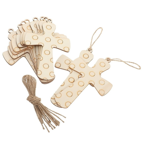 10 Pcs DIY Blank Unfinished Wood Cutouts Fragment Cross Label Child Beige