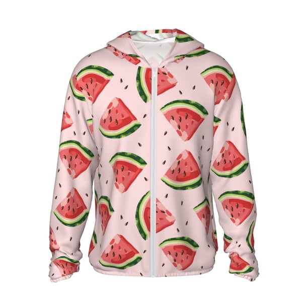 Fotbe Hand Drawn Watermelon Chaqueta con Protección Solar UPF 50+ para Hombre y Mujer, Camisa con Capucha y Bolsillos-Large