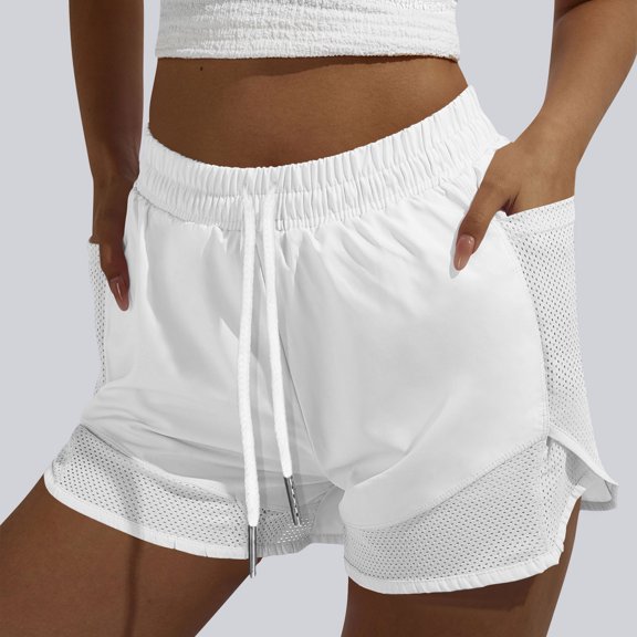 PNTUTB Women's Solid-Color Athletic Shorts with Elastic Waistband Drawstring,Fitness Running Mesh Breathable Shorts with Side Pockets