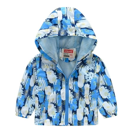 

EHTMSAK Toddler Baby Boy Girls Zip Up Jacket Children Long Sleeve Hooded Cartoon Print Outerwear Fall Winter Pockets Coat Royal Blue 1Y-5Y 130